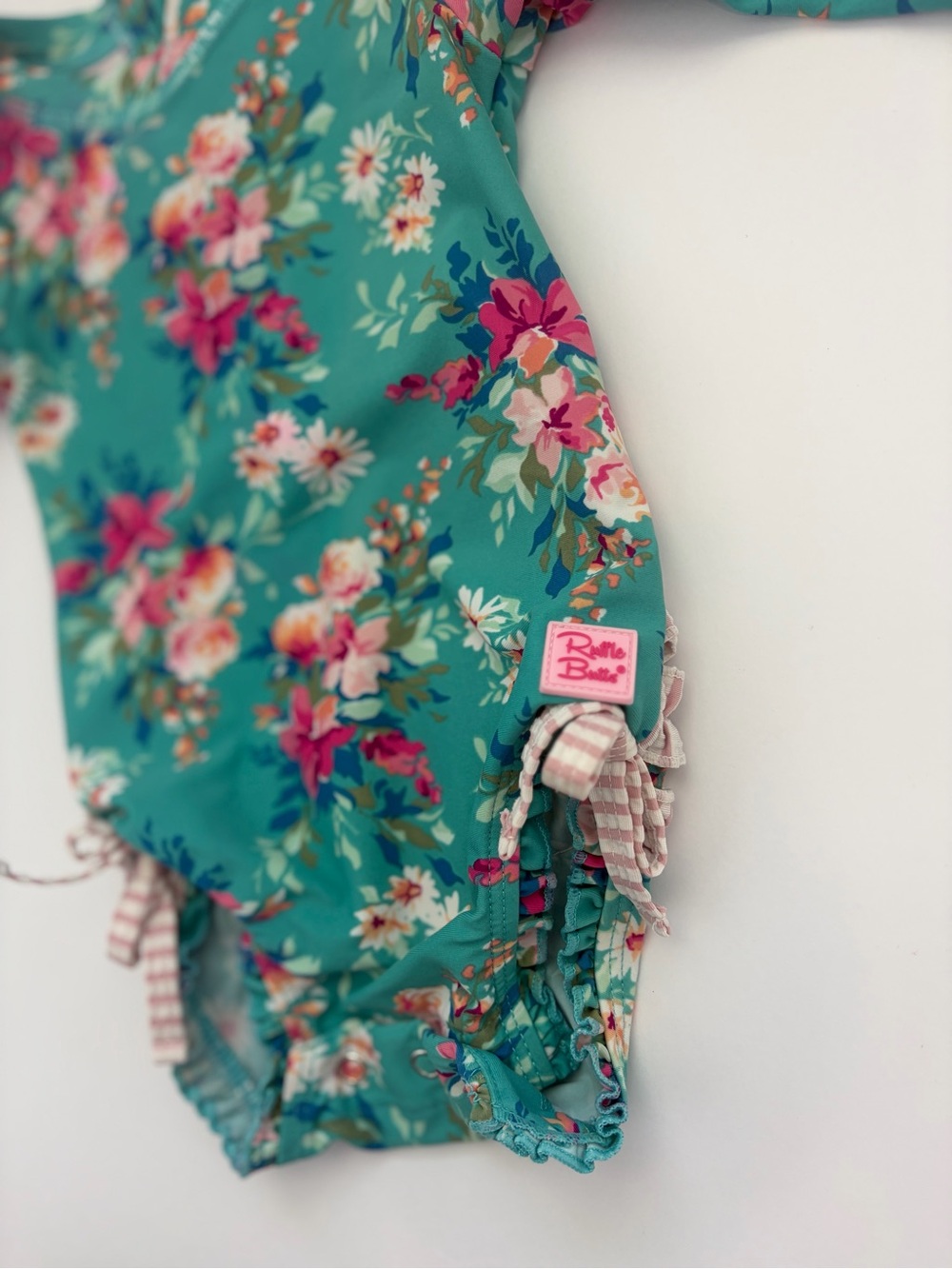 Ruffle Butts Blue Floral Long-Sleeve Baby Swimsuit - Picture 2 of 4